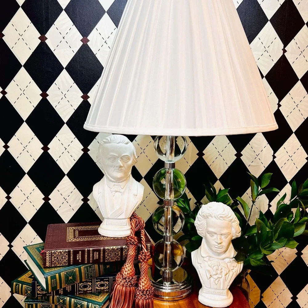 Ralph Lauren Pair‎ Table Lamps Crystal Balls Farrah– Silver Base Elegance Luxury